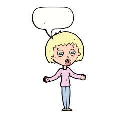 cartoon suspicious woman with speech bubble N17