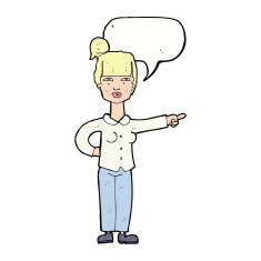 cartoon woman pointing with speech bubble N178