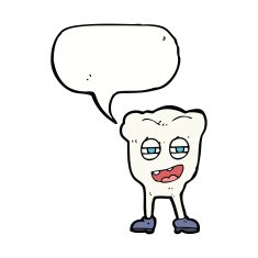 cartoon funny tooth character with speech bubble
