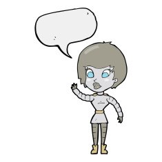 cartoon robot woman waving with speech bubble N18