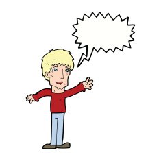 cartoon worried man reaching out with speech bubble N17