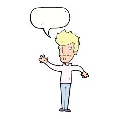 cartoon worried man reaching out with speech bubble N18