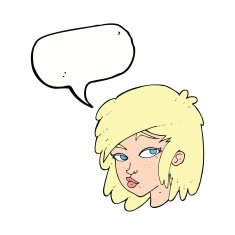 cartoon curious woman with speech bubble N50