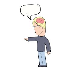 cartoon clever man pointing with speech bubble N8