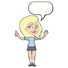 cartoon woman with idea speech bubble N210