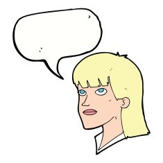 cartoon serious woman with speech bubble N16