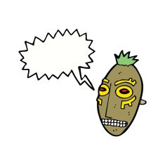 cartoon tribal mask with speech bubble