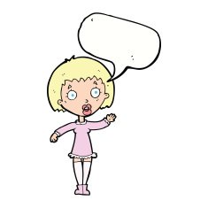 cartoon waving woman with speech bubble N124