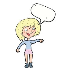 cartoon waving woman with speech bubble N125