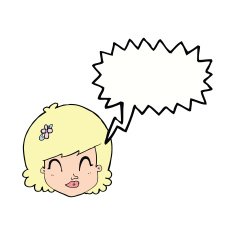 cartoon happy female face with speech bubble N152