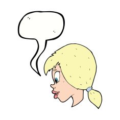 cartoon pretty female face with speech bubble N82