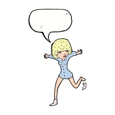 cartoon woman kicking off sock with speech bubble N9
