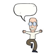 cartoon old man wearing big glasses with speech bubble N9