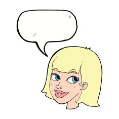 cartoon happy female face with speech bubble N155