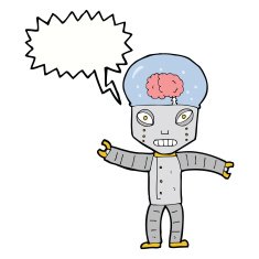 funny cartoon robot with speech bubble N41