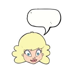 cartoon happy female face with speech bubble N157