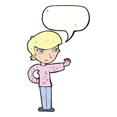 cartoon woman waving with speech bubble N284