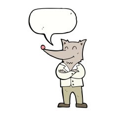 cartoon wolf in shirt with speech bubble N4