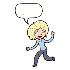 cartoon happy waving girl with speech bubble N9
