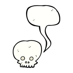 cartoon spooky skull symbol with speech bubble