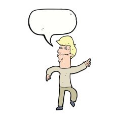 cartoon worried man pointing with speech bubble N26