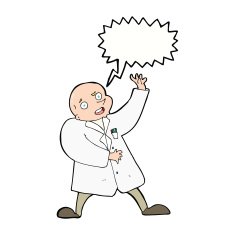 cartoon mad scientist with speech bubble N9