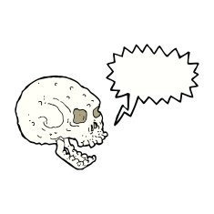 cartoon spooky skull with speech bubble N123