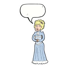 cartoon shocked victorian woman with speech bubble N9