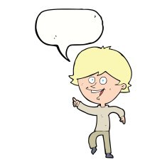 cartoon happy pointing man with speech bubble N17