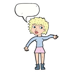 cartoon friendly woman waving with speech bubble N42
