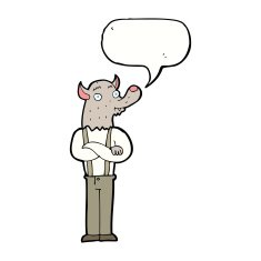 cartoon friendly werewolf with speech bubble N9