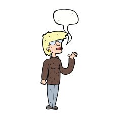 cartoon woman wearing spectacles with speech bubble N32
