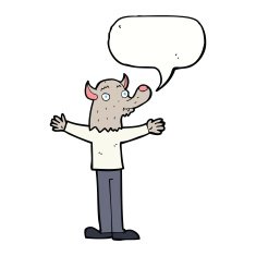 cartoon friendly werewolf with speech bubble N10