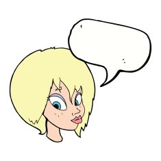 cartoon pretty female face pouting with speech bubble N9