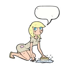 cartoon cinderella scrubbing floors with speech bubble N7