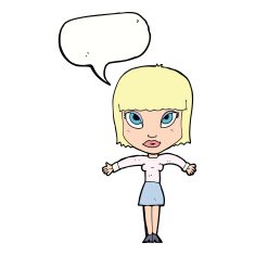 cartoon woman shrugging with speech bubble N52