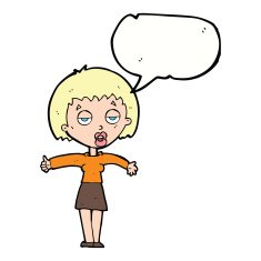 cartoon bored woman with speech bubble N25