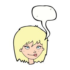 cartoon smiling woman with speech bubble N9