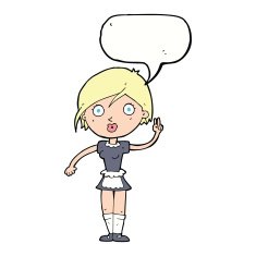 cartoon waitress making hand gesture with speech bubble N9