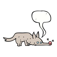cartoon dog sniffing floor with speech bubble N5