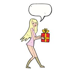 cartoon fashion girl with present speech bubble N9