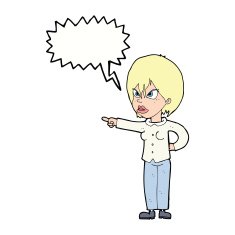 cartoon woman accusing with speech bubble N9