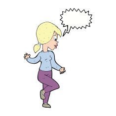 cartoon woman waving with speech bubble N287