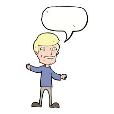 cartoon grinning man with speech bubble N73