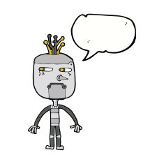 funny cartoon robot with speech bubble N43