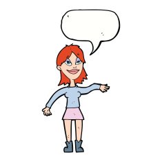 cartoon woman making hand gesture with speech bubble N9