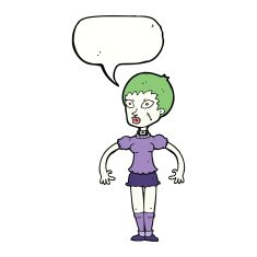 cartoon zombie monster woman with speech bubble N9