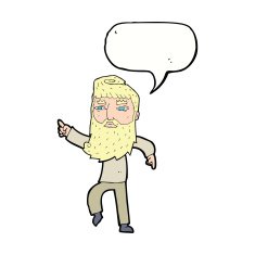 cartoon bearded man pointing the way with speech bubble N9