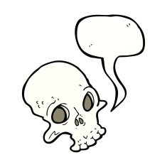 cartoon spooky skull with speech bubble N124