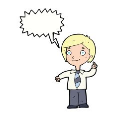 cartoon school boy answering question with speech bubble N41